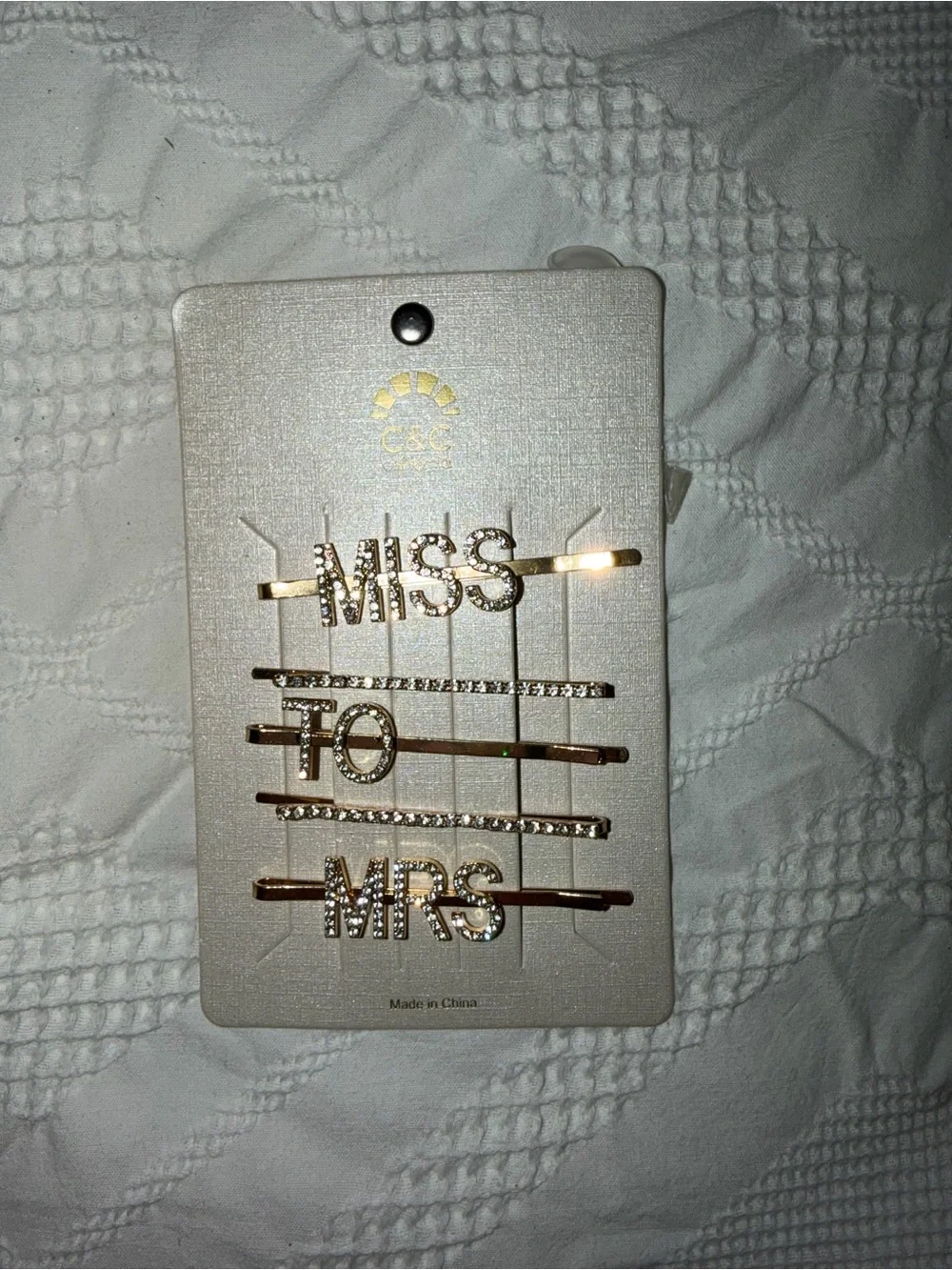 Miss to Mrs Rhinestone Hair Pin Set - Gold